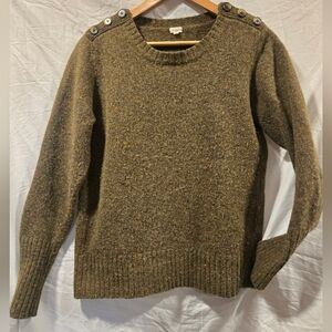 J. Crew Wool Heathered Green Button-Shoulder Sweater